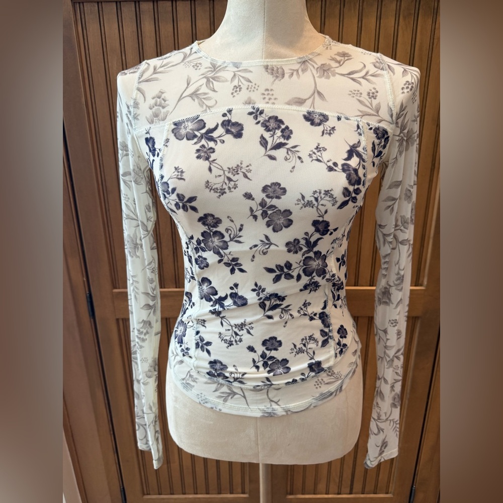 Free People Floral Mesh Blouse - Cream and Black